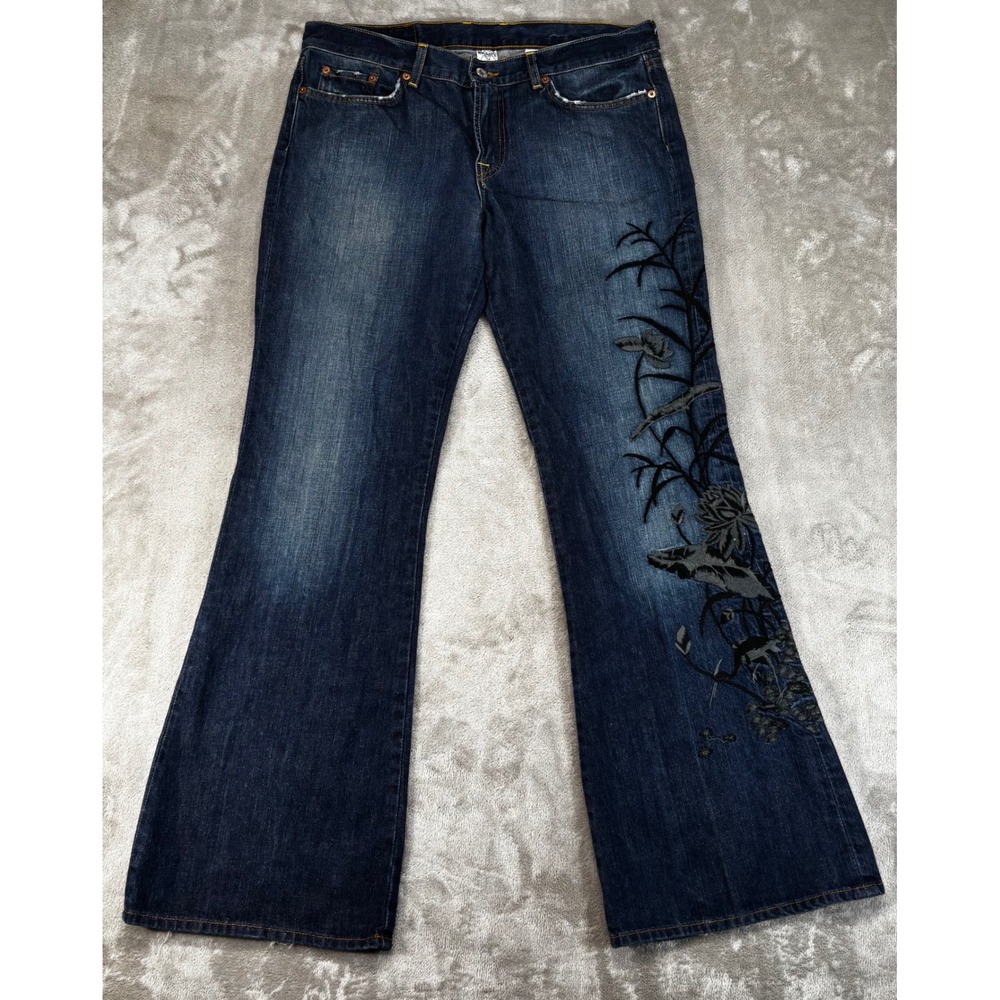 Lucky Brand Sweet N Low Jeans Womens 14/32 Blue 11" ankle Floral Embroidered USA